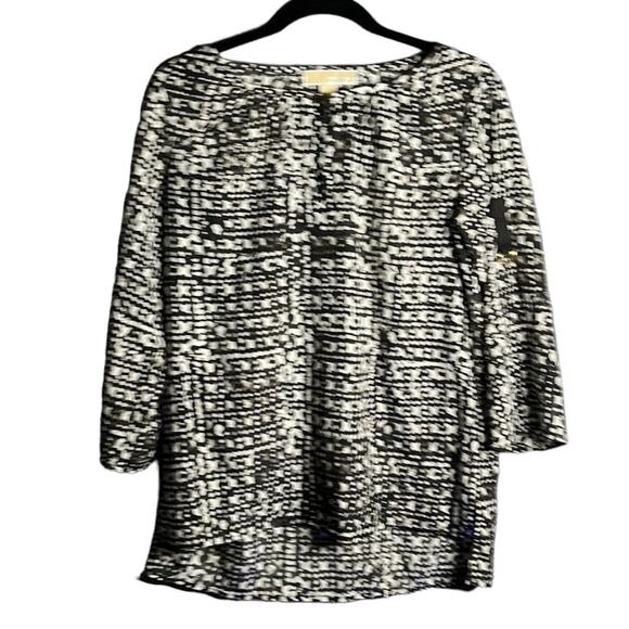 Michael Kors Black and White Geometric Print Keyhole Neck Blouse Size Small - Picture 1 of 10